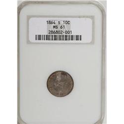 1864-S 10C MS61 NGC