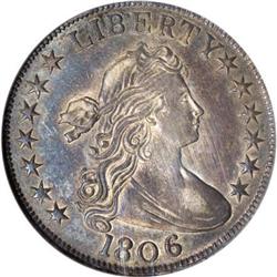 1806 50C Knobbed 6, Small Stars AU58 NGC