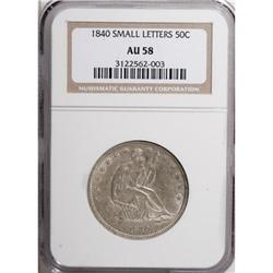 1840 50C Reverse of 1839, Small Letters AU58