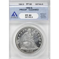 1865 $1--Cleaned--ANACS. PR60 Details