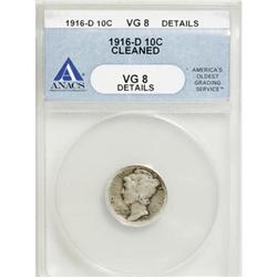 1916-D 10C--Cleaned--ANACS. VG8 Details