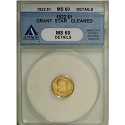 1922 G$1 Grant with Star--Cleaned--ANACS. MS60