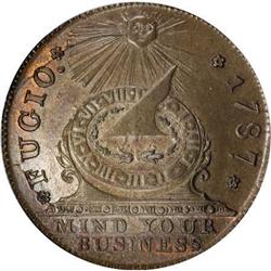 1787 1C Fugio Cent, New Haven Restrike, Copper