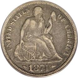 1874-CC 10C Arrows VF25 PCGS