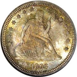 1866 25C Motto MS66 NGC