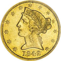 1842-D $5 Large Date AU55 PCGS