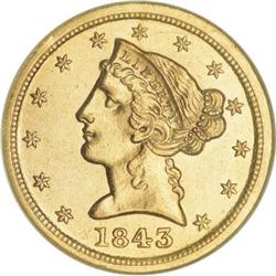 1843-C $5 MS62 NGC