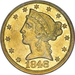 1848-D/D $5 AU58 PCGS