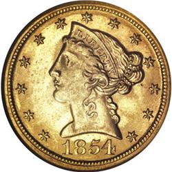 1854-D $5 Large D MS64 NGC