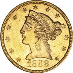 1858-S $5 AU58 NGC