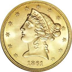 1861 $5 MS65 NGC