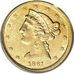 1861-C $5 AU55 PCGS
