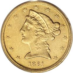 1861-C $5 AU55 PCGS