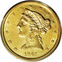 1861-D $5 AU58 PCGS