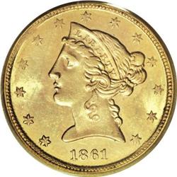 1861-D $5 MS63 PCGS