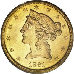 1861-D $5 MS63 PCGS