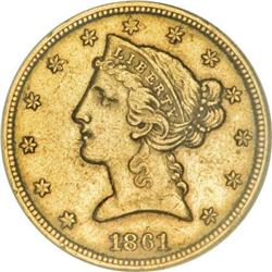 1861-S $5 AU55 NGC