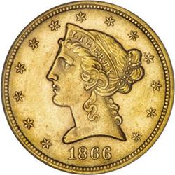 1866-S $5 No Motto AU58 NGC