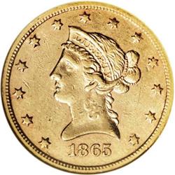 1865-S $10 AU55 NGC