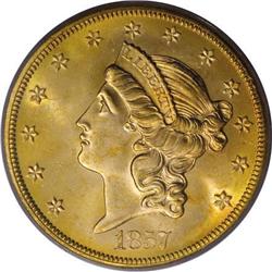 1857-S $20 Spiked Shield MS65 PCGS