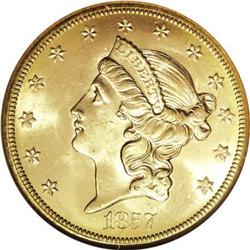 1857-S $20 Spiked Shield MS65 NGC