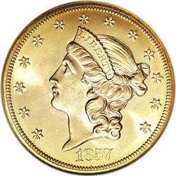 1857-S $20 MS65 NGC