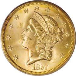 1857-S $20 Bold S MS65 PCGS