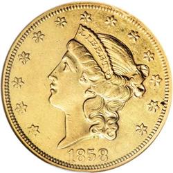 1858-O $20 AU55 NGC