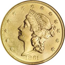 1861-O $20 AU58 NGC