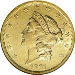 1861-S $20 Paquet AU58 NGC