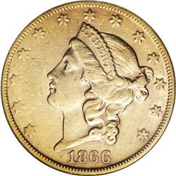 1866-S $20 No Motto XF45 PCGS