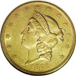 1866-S $20 Motto AU58 NGC