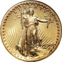 1907 $20 High Relief, Wire Rim MS63 NGC