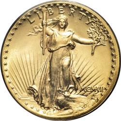 1907 $20 High Relief, Wire Rim MS65 PCGS