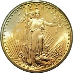 1908-D $20 No Motto MS66 PCGS