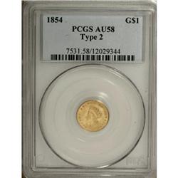 1854 G$1 Type Two AU58 PCGS