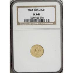 1854 G$1 Type Two MS61 NGC