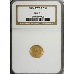 1854 G$1 Type Two MS61 NGC