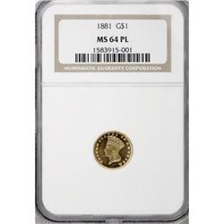 1881 G$1 MS64 Prooflike NGC