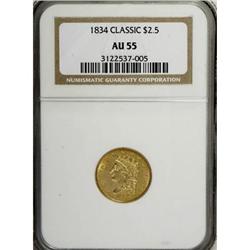 1834 $2 1/2 Classic AU55 NGC