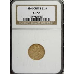 1836 $2 1/2 Script 8 AU50 NGC