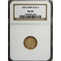 1836 $2 1/2 Script 8 AU50 NGC