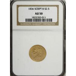 1836 $2 1/2 Script 8 AU50 NGC
