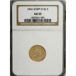 1836 $2 1/2 Script 8 AU53 NGC