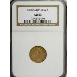1836 $2 1/2 Script 8 AU53 NGC