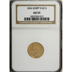 1836 $2 1/2 Script 8 AU53 NGC