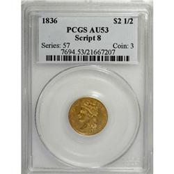 1836 $2 1/2 Script 8 AU53 PCGS