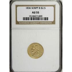 1836 $2 1/2 Script 8 AU55 NGC