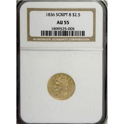 1836 $2 1/2 Script 8 AU55 NGC