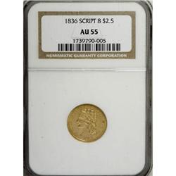 1836 $2 1/2 Script 8 AU55 NGC